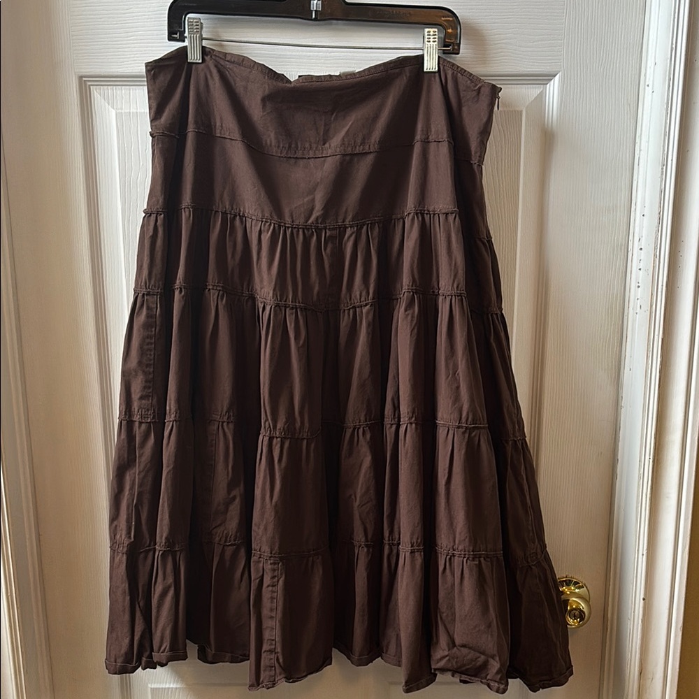 Casual Chocolate Brown Tiered Full/Circle Skirt
